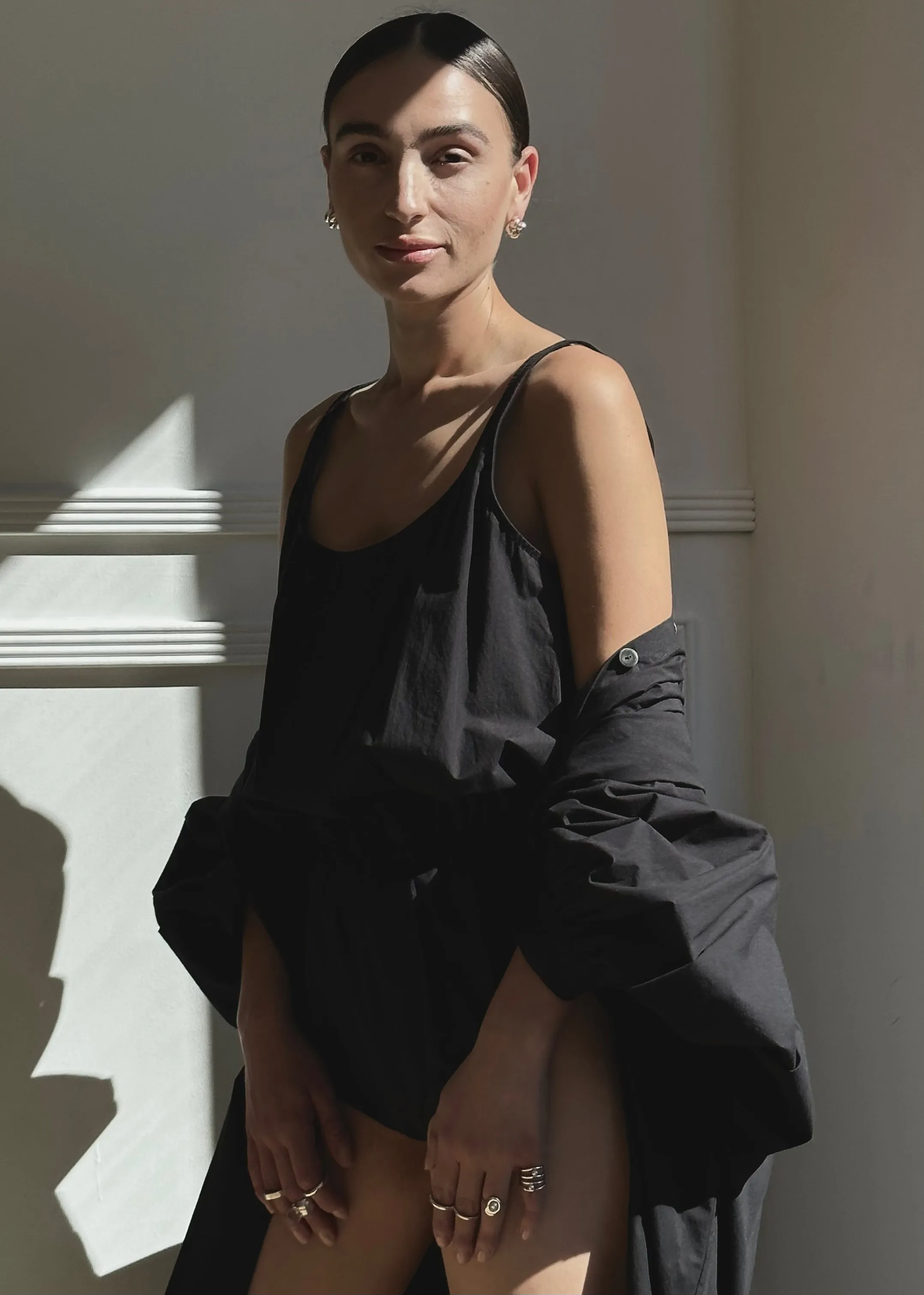 Button Front Kaftan | Black Parchment Poplin sold by Modern Weaving product image thumbnail 4