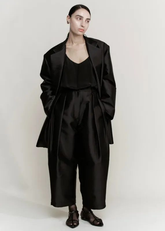 Voluminous Pleat Trouser | Black Silk Faille made by Modern Weaving