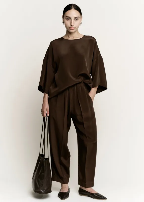 Relaxed Lean Trouser | Chocolate 3 Ply Silk Crepe made by Modern Weaving