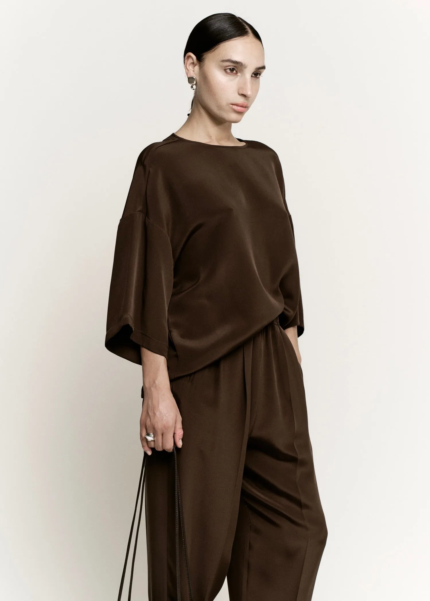 Relaxed Lean Trouser | Chocolate 3 Ply Silk Crepe sold by Modern Weaving product image thumbnail 2