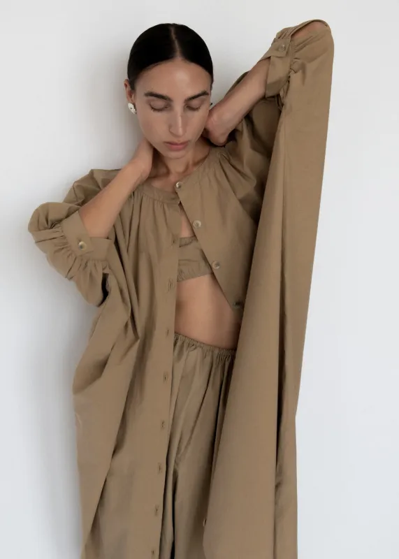 Button Front Kaftan | Khaki Parchment Poplin sold by Modern Weaving