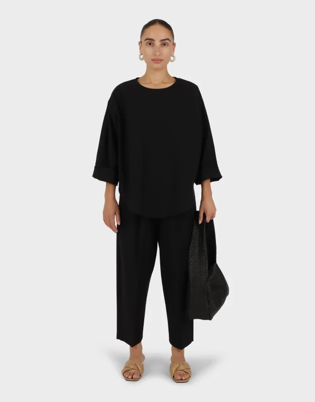 Relaxed Lean Trouser | Black Parchment Poplin made by Modern Weaving