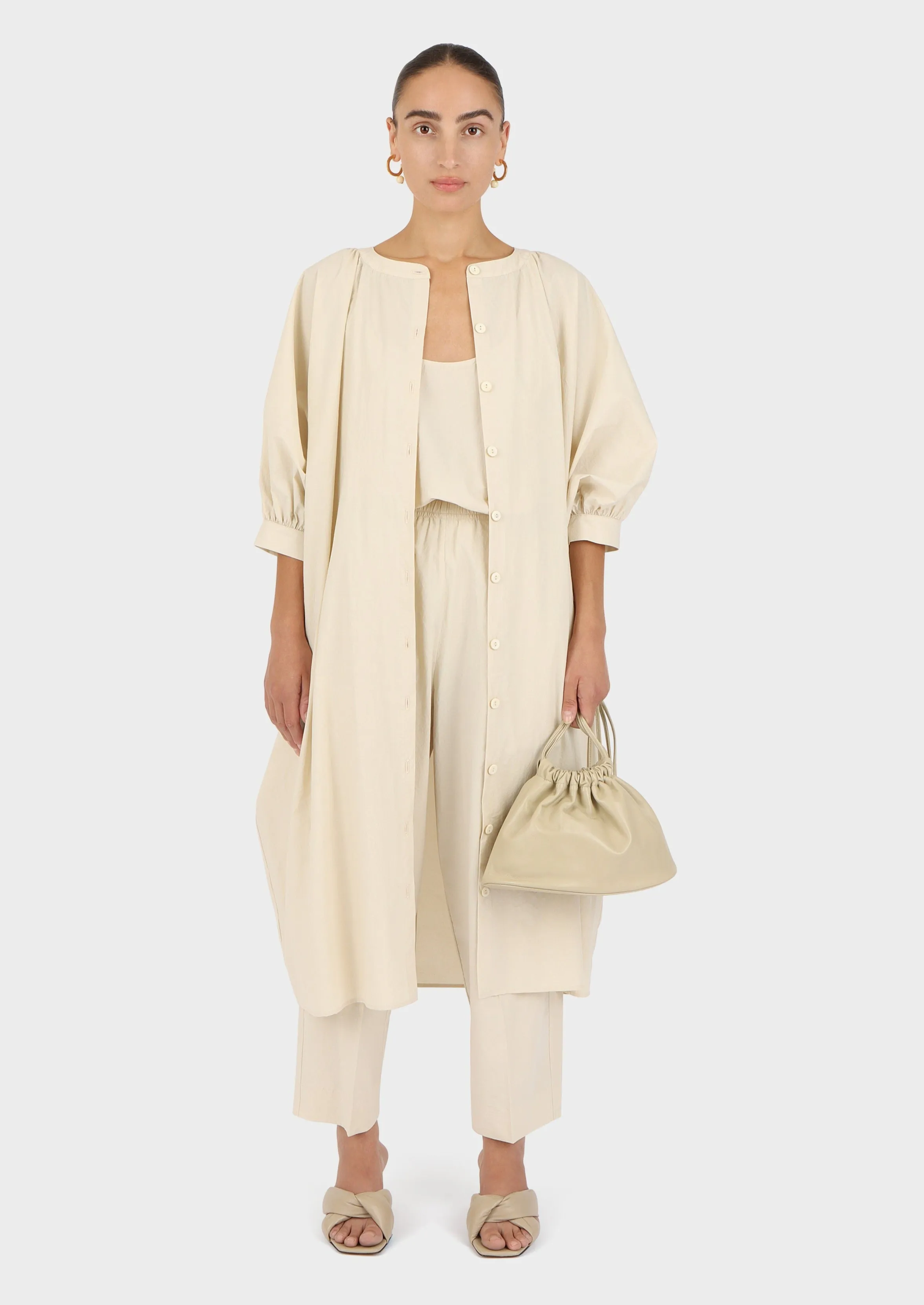 Button Front Kaftan | Eggshell Parchment Poplin sold by Modern Weaving product image thumbnail 5