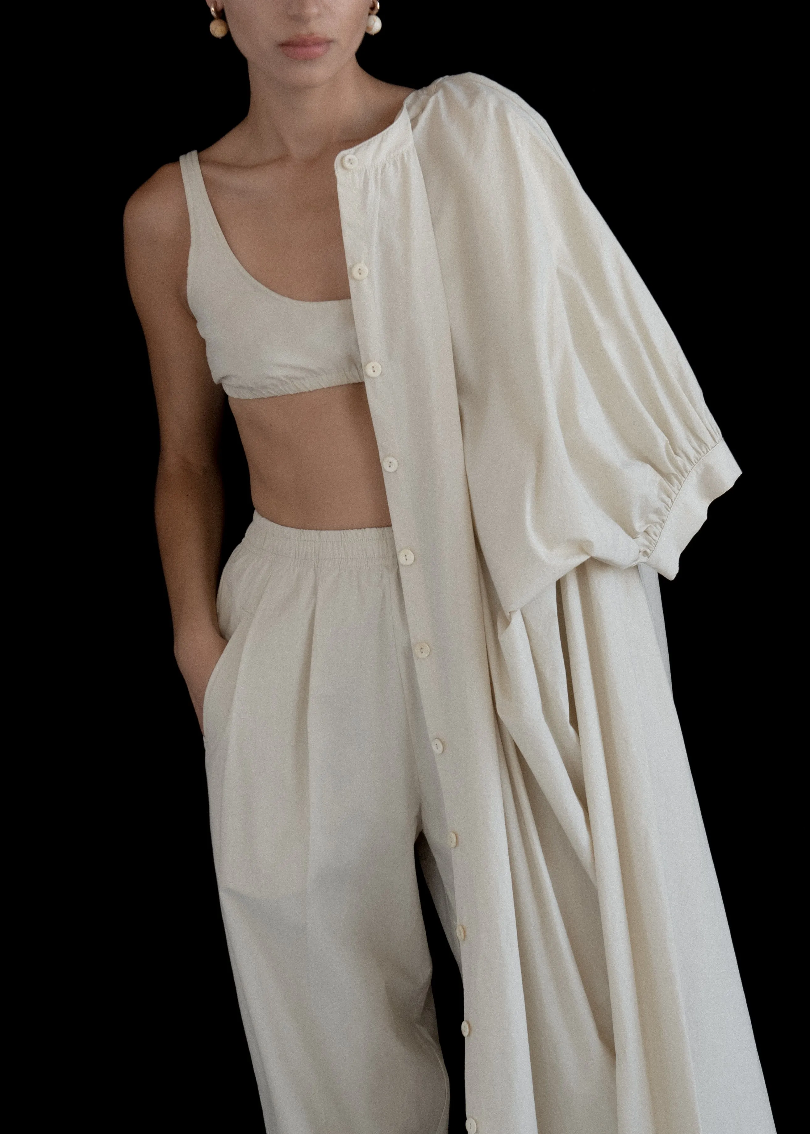 Button Front Kaftan | Eggshell Parchment Poplin sold by Modern Weaving product image thumbnail 4