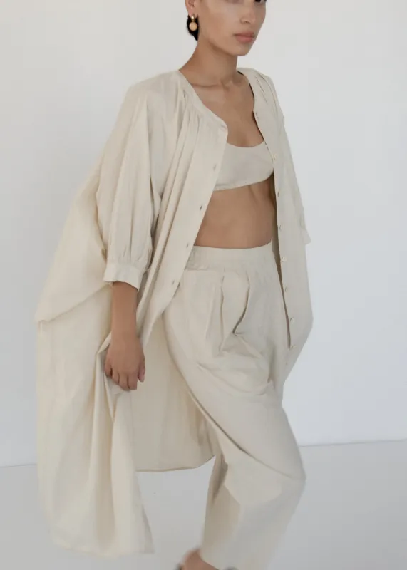 Button Front Kaftan | Eggshell Parchment Poplin made by Modern Weaving