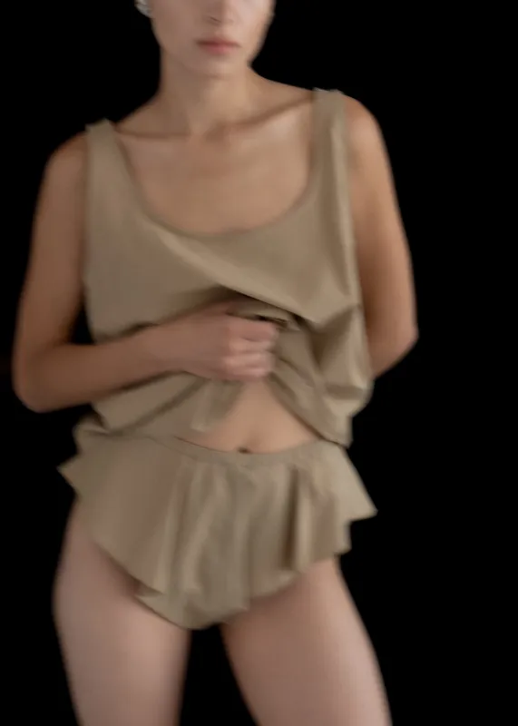 Scoop Tank | Khaki Parchment Poplin made by Modern Weaving