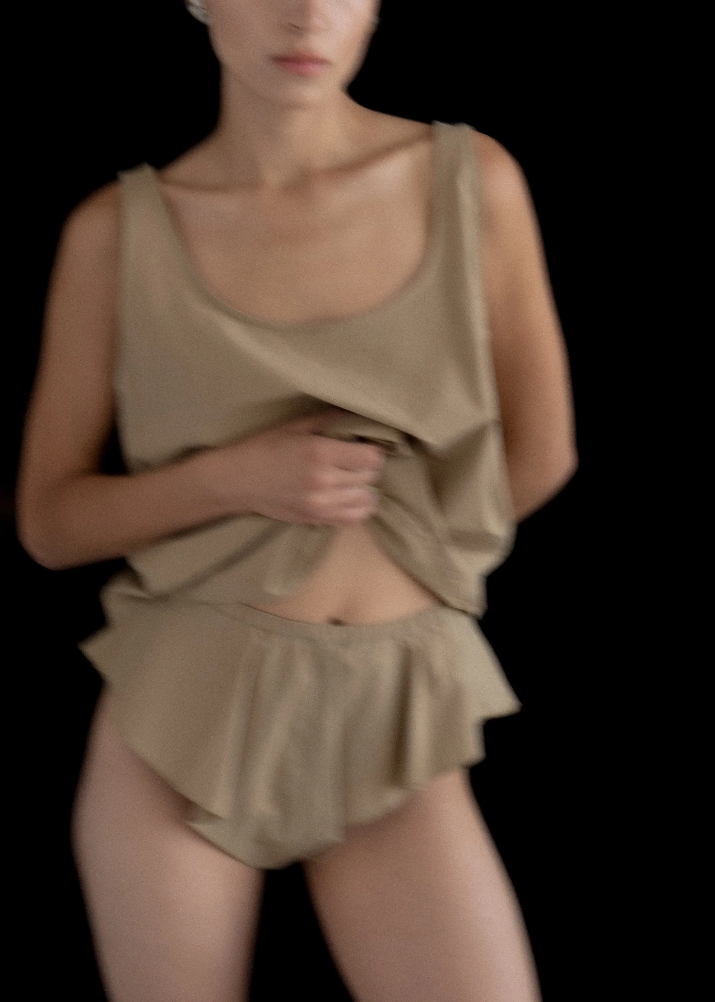 Scoop Tank | Khaki Parchment Poplin sold by Modern Weaving