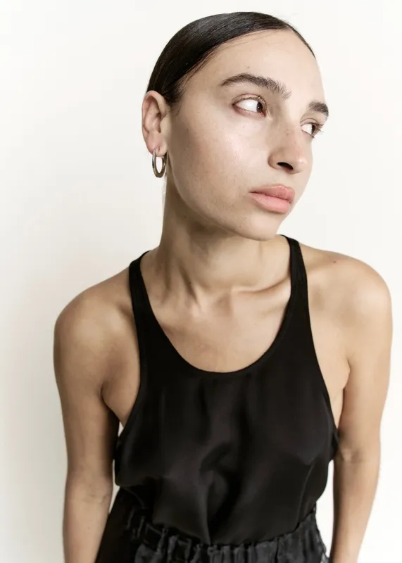 Skinny Racer Tank | Black Silk Crepe made by Modern Weaving