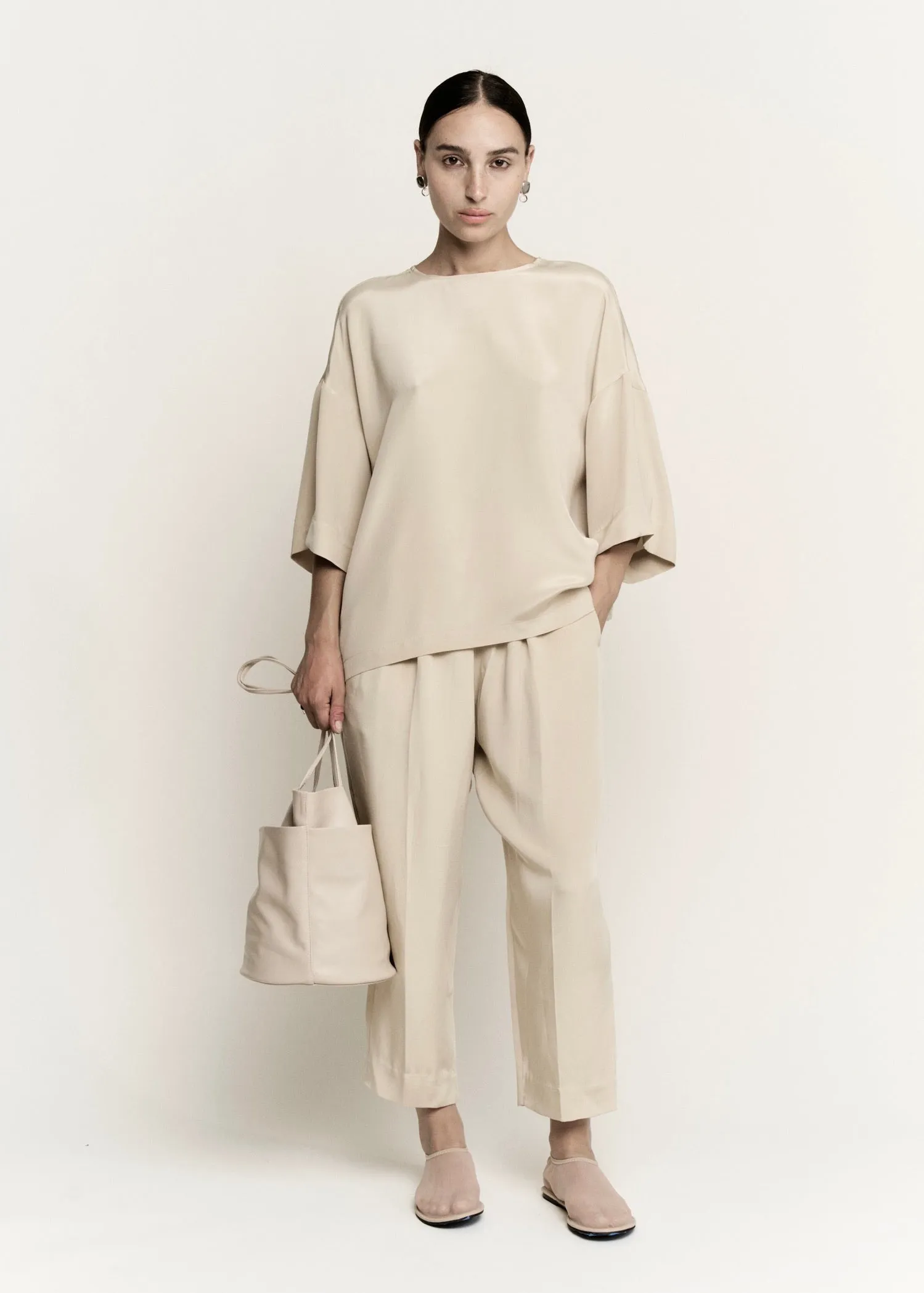 Relaxed Lean Trouser | Ecru Silk Crepe sold by Modern Weaving product image thumbnail 4