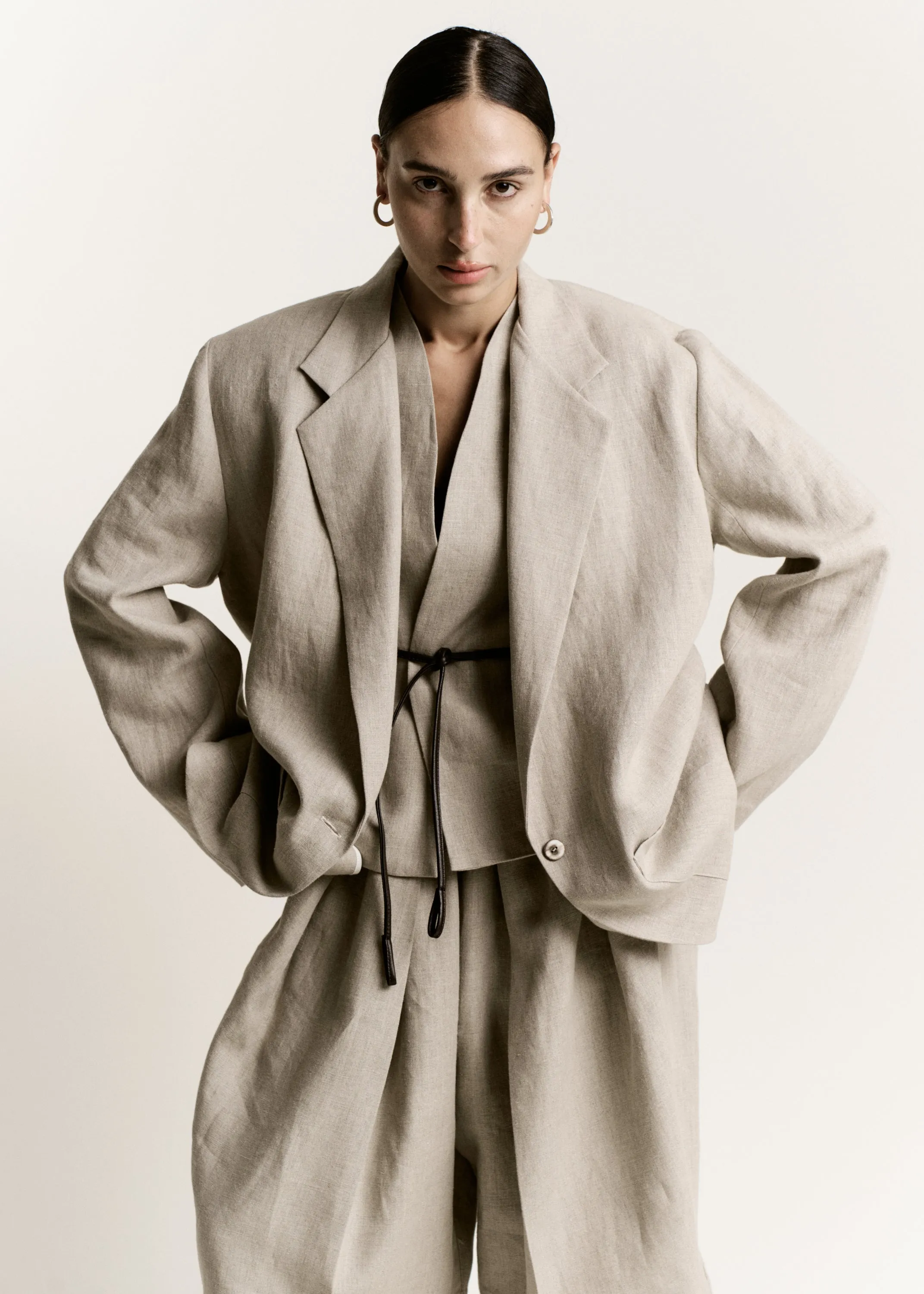 Open Front Roomy Vest | Natural Melange Structured Linen sold by Modern Weaving product image thumbnail 2