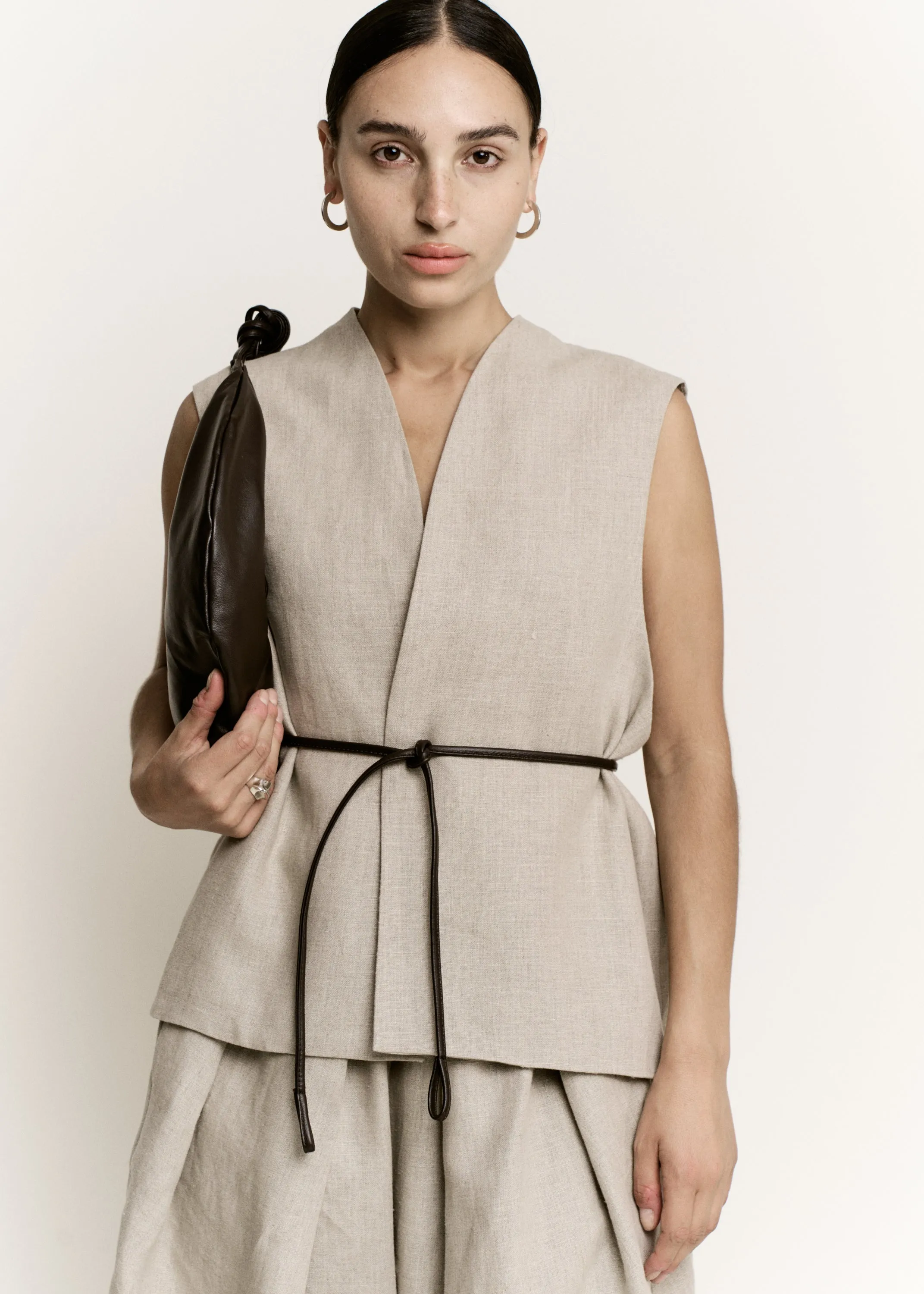 Open Front Roomy Vest | Natural Melange Structured Linen sold by Modern Weaving product image thumbnail 3
