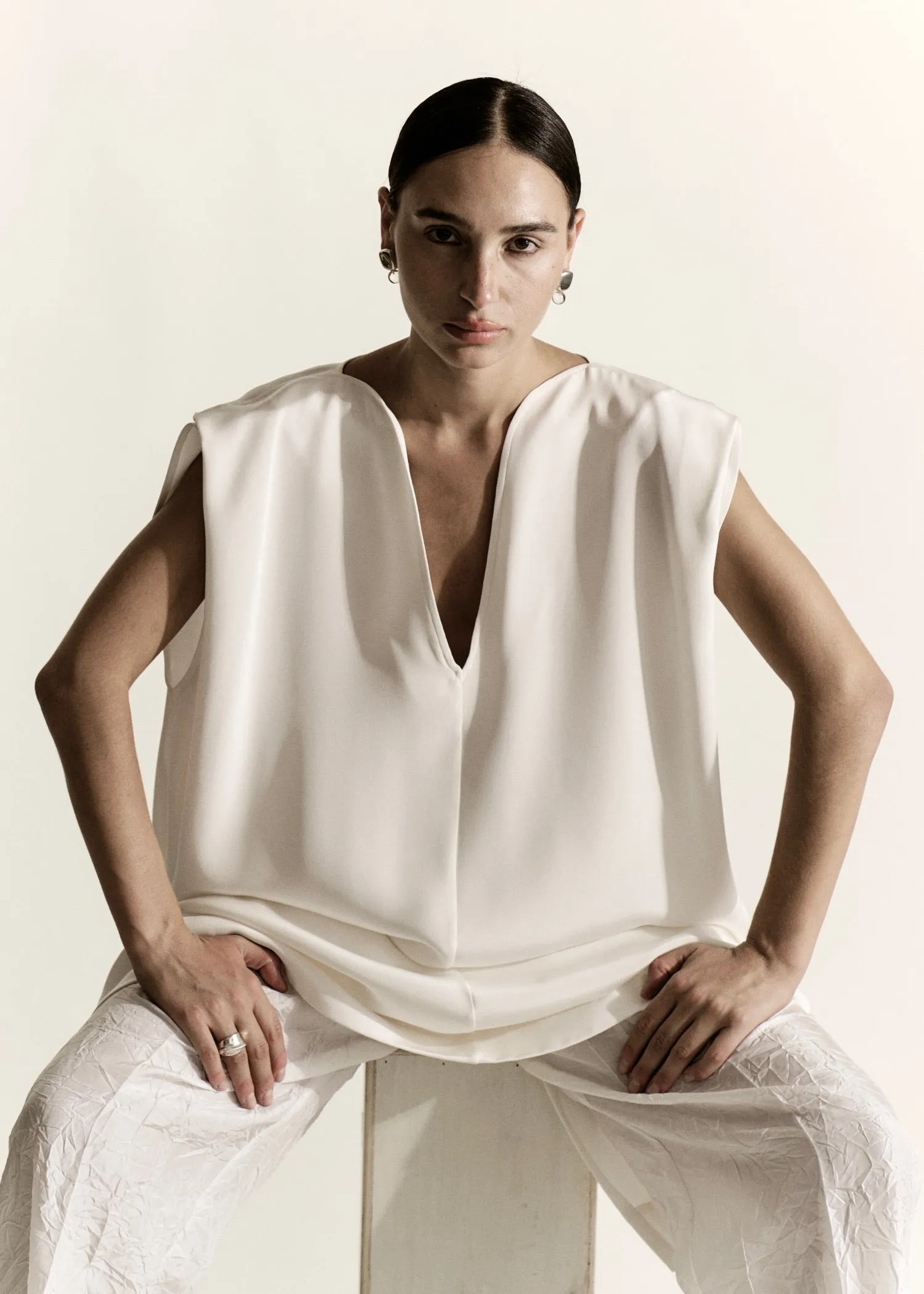 Sculpt Dress | Off White 3 Ply Silk Crepe sold by Modern Weaving product image thumbnail 4