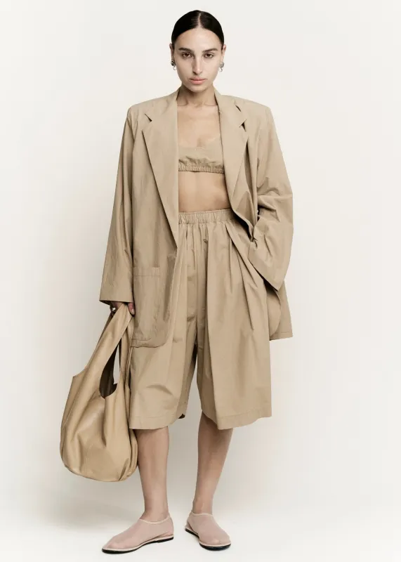 Boxy Pleat Short  | Khaki Parchment Poplin made by Modern Weaving