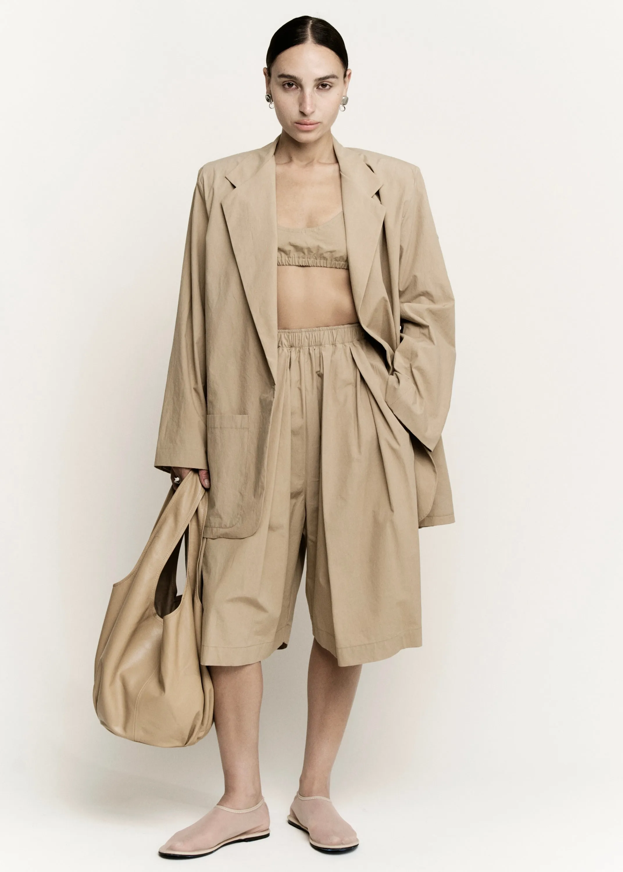 Boxy Pleat Short | Khaki Parchment Poplin sold by Modern Weaving