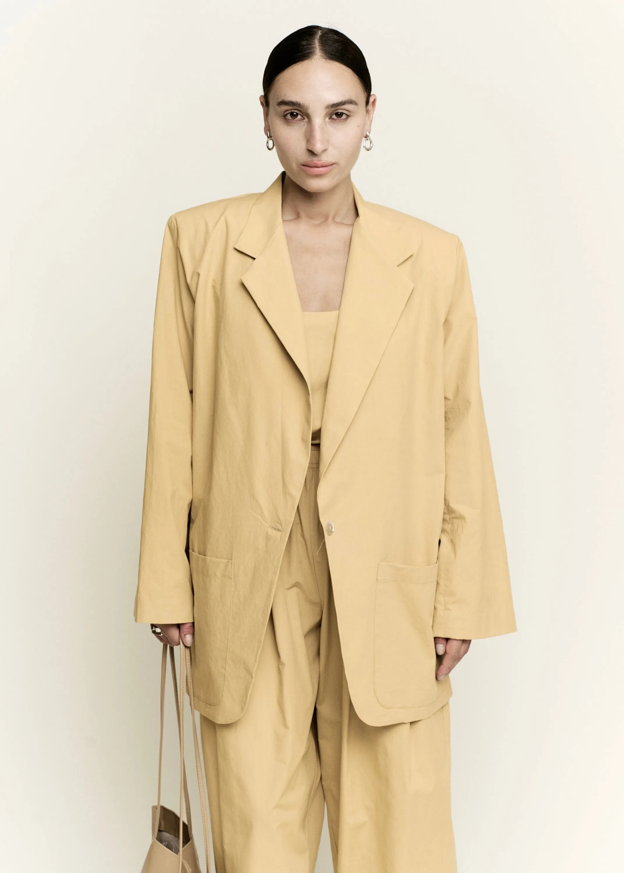Dropped Open Leg Casual Trouser | Wheat Parchment Poplin sold by Modern Weaving product image thumbnail 2