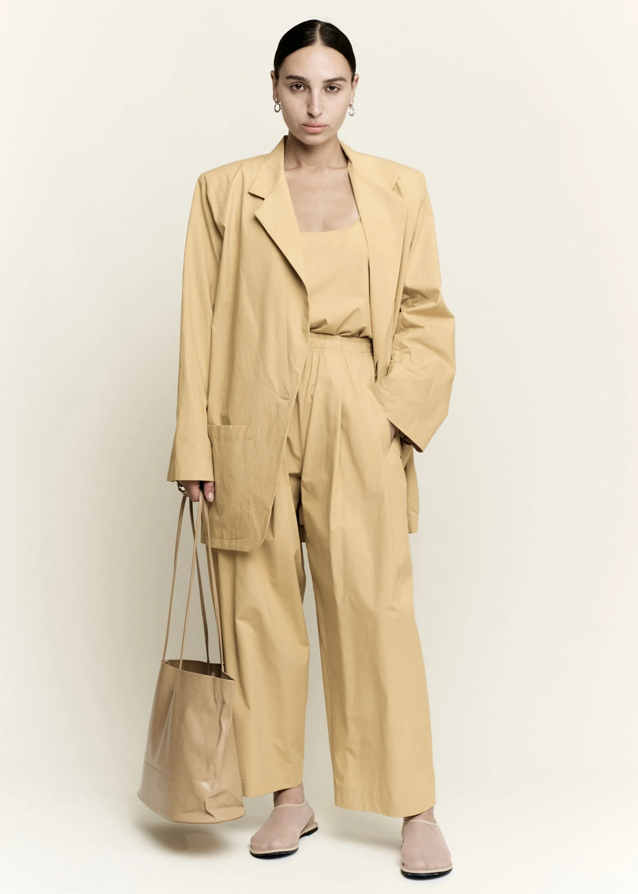 Dropped Open Leg Casual Trouser | Wheat Parchment Poplin sold by Modern Weaving