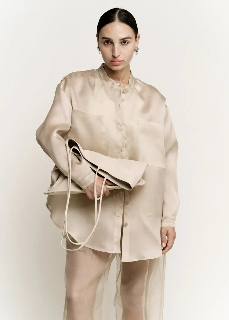 Oversize Banded Collar Button Down | Ecru Silk Satin Organza sold by Modern Weaving product image thumbnail 3