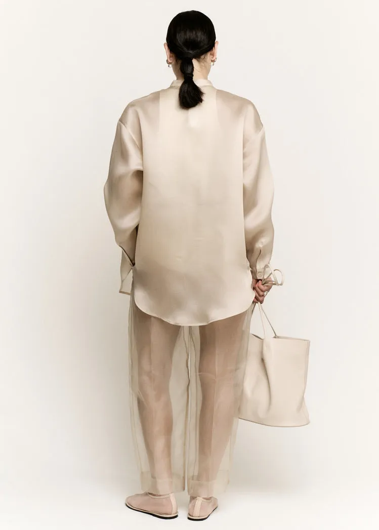 Oversize Banded Collar Button Down | Ecru Silk Satin Organza sold by Modern Weaving product image thumbnail 4
