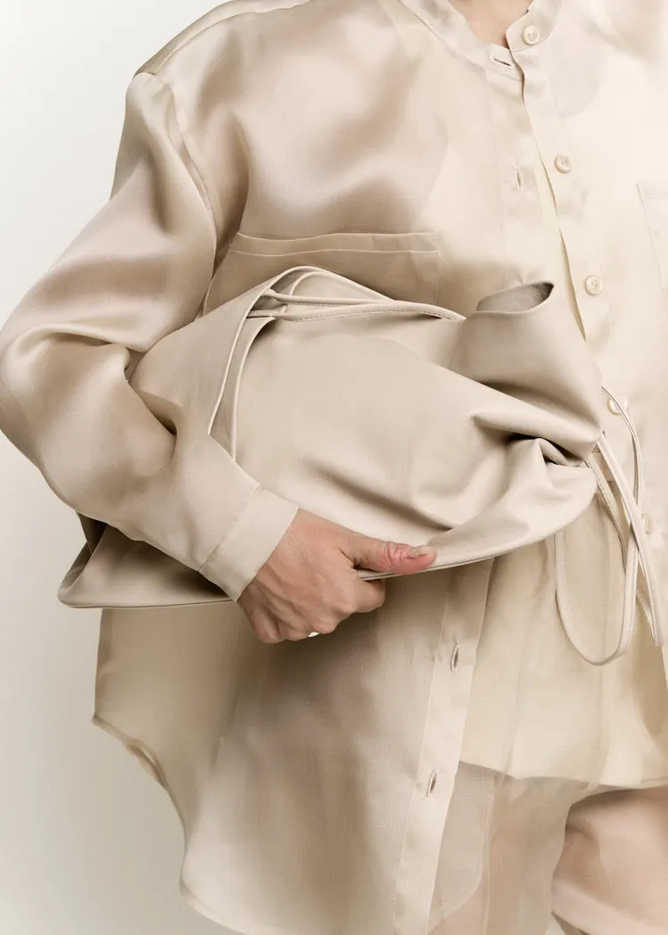 Oversize Banded Collar Button Down | Ecru Silk Satin Organza sold by Modern Weaving product image thumbnail 2