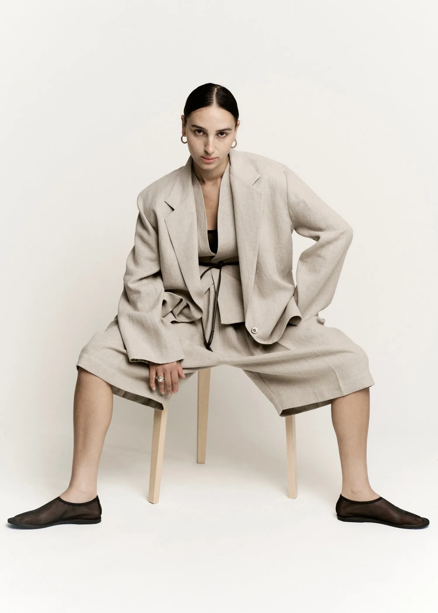 Boxy Pleat Short | Natural Melange Structured Linen sold by Modern Weaving product image thumbnail 3