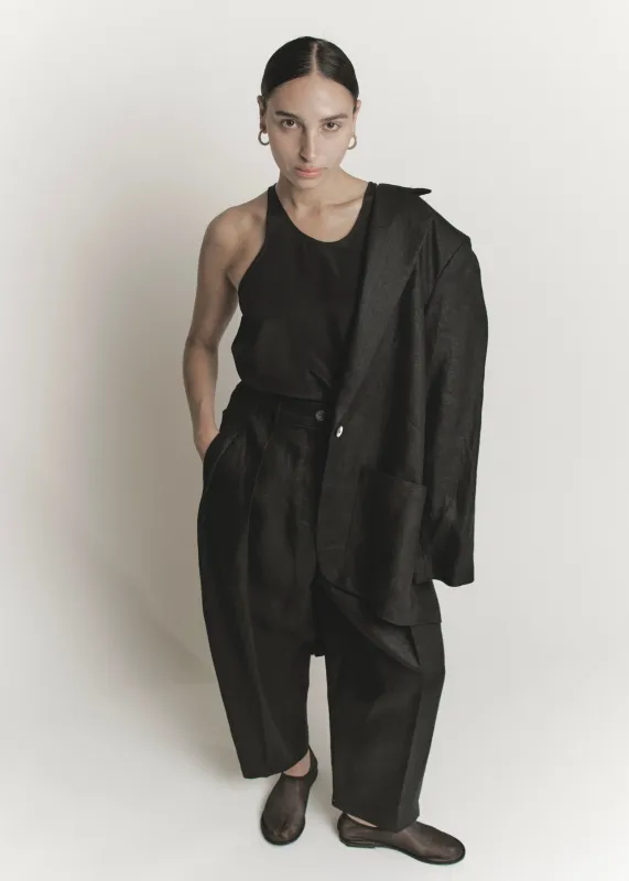 Oversize Boxy Blazer  | Black Structured Linen made by Modern Weaving