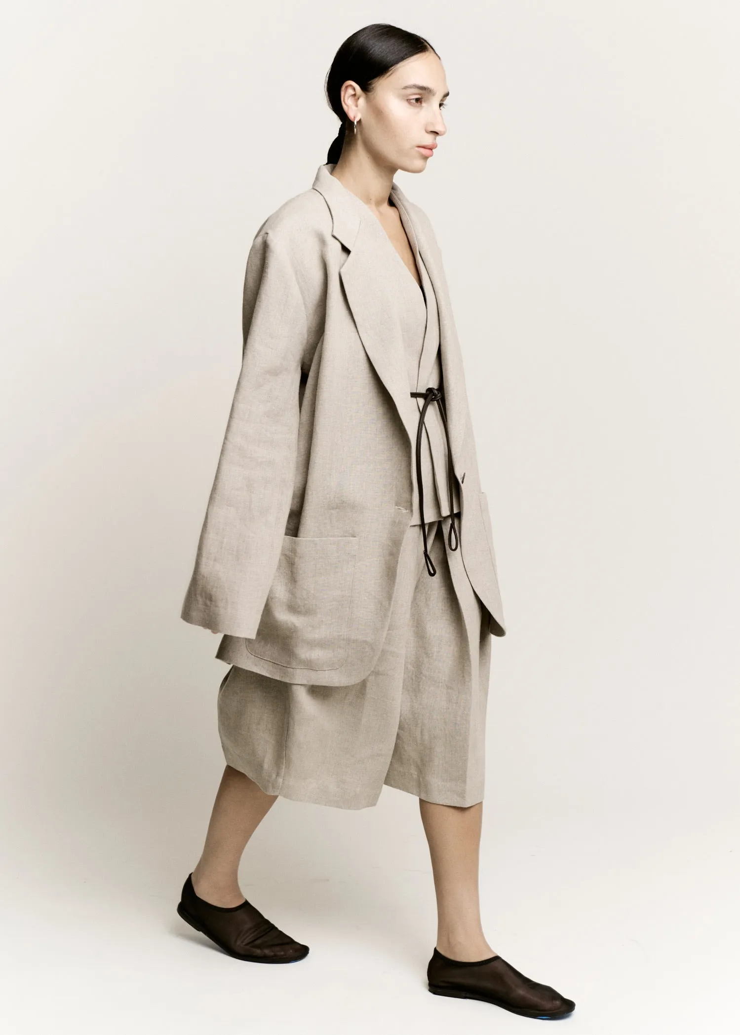 Oversize Boxy Blazer | Natural Melange Structured Linen sold by Modern Weaving product image thumbnail 4