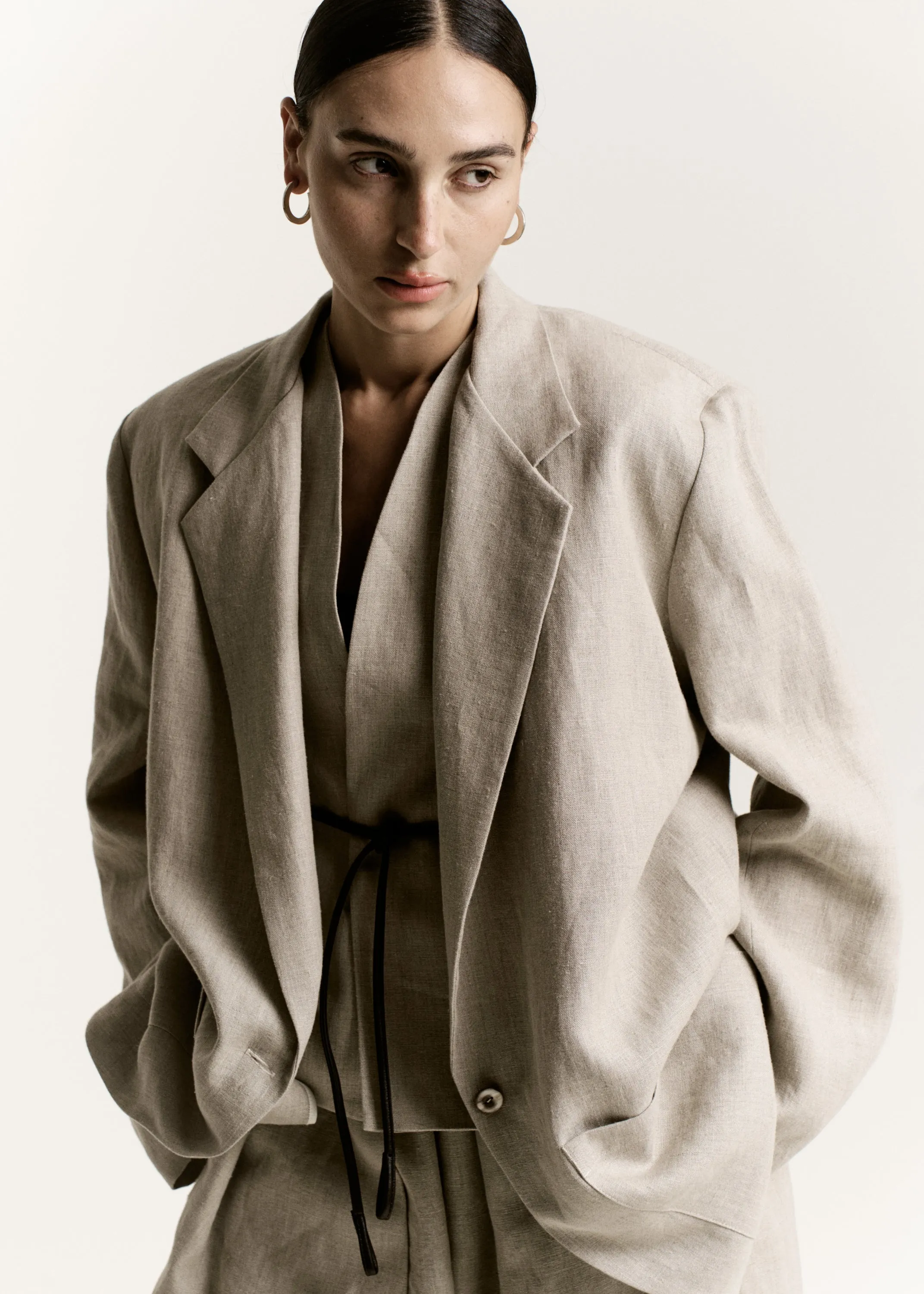 Oversize Boxy Blazer | Natural Melange Structured Linen sold by Modern Weaving product image thumbnail 2