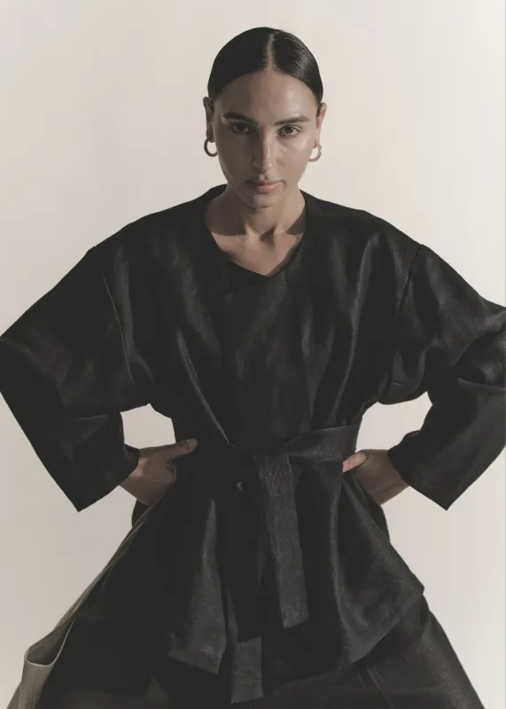 Modernist Jacket  | Black Structured Linen made by Modern Weaving