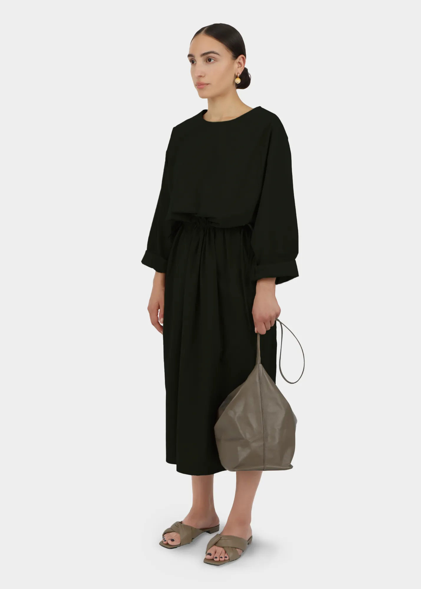 Tie Side Dress | Black Parchment Poplin sold by Modern Weaving product image thumbnail 3