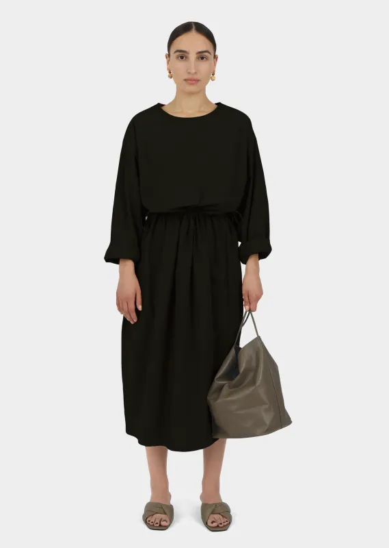 Tie Side Dress | Black Parchment Poplin made by Modern Weaving