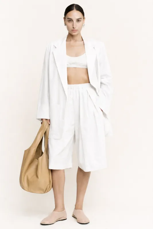 Boxy Pleat Short  | Off White Parchment Poplin made by Modern Weaving