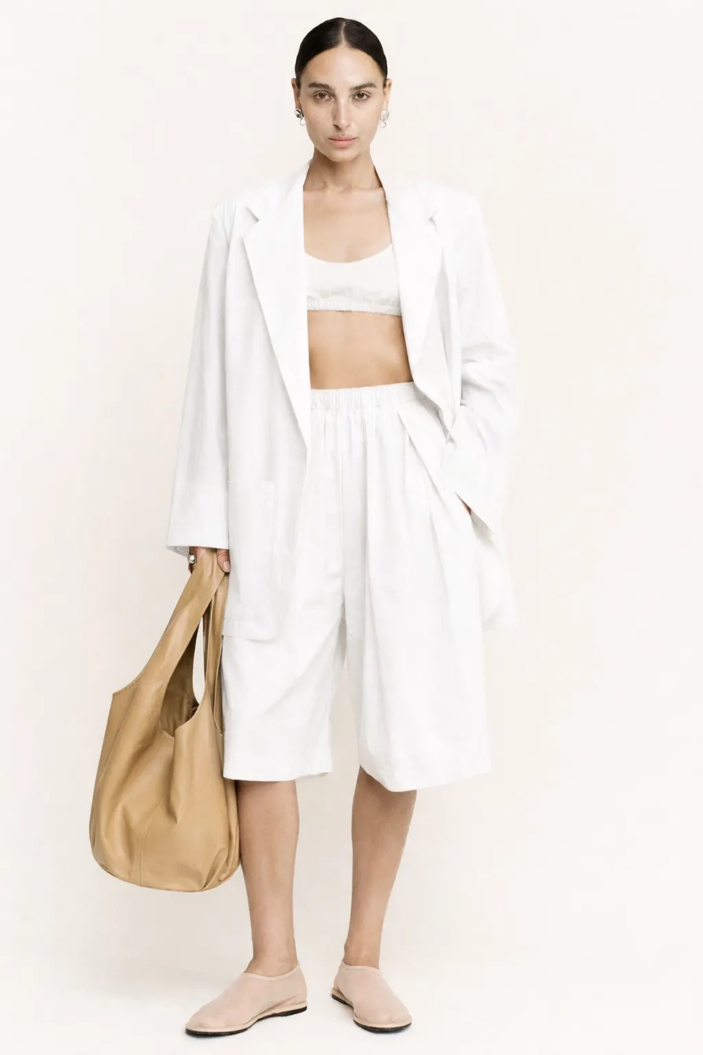 Boxy Pleat Short | Off White Parchment Poplin sold by Modern Weaving