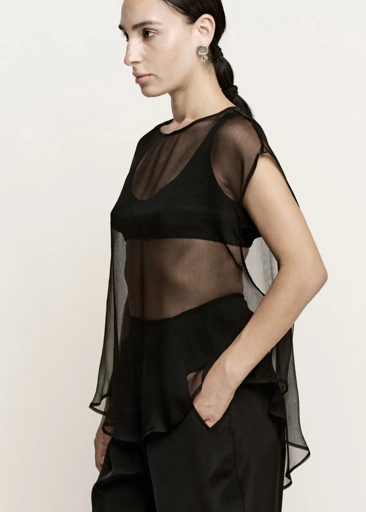 Chiffon Overlay Top | Black Silk Crinkle Chiffon sold by Modern Weaving product image thumbnail 3