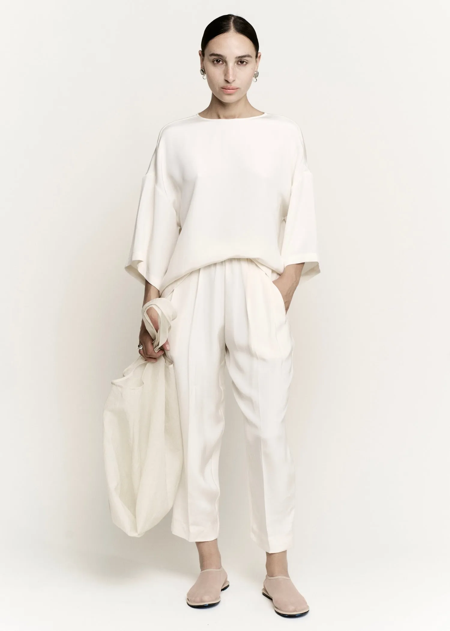 Silk Boxy Tee | Off White Silk Crepe sold by Modern Weaving