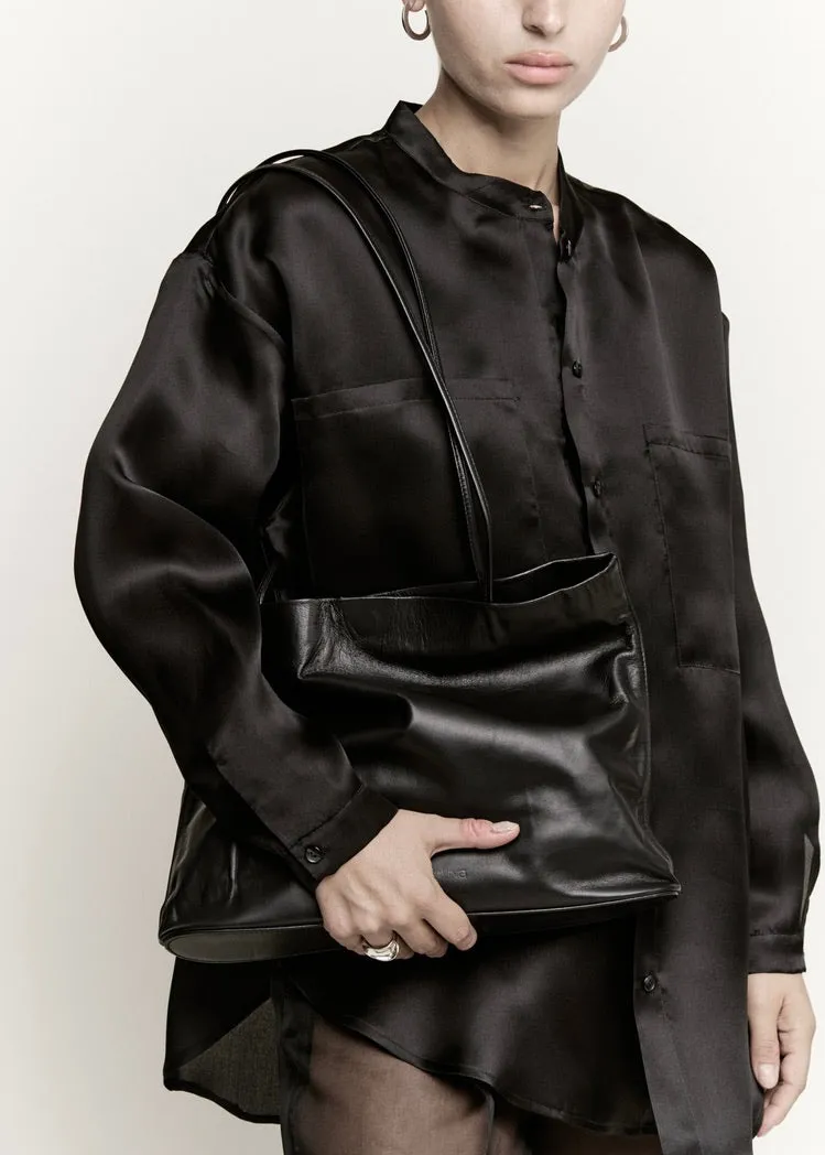 Oversize Banded Collar Button Down | Black Silk Organza sold by Modern Weaving product image thumbnail 2