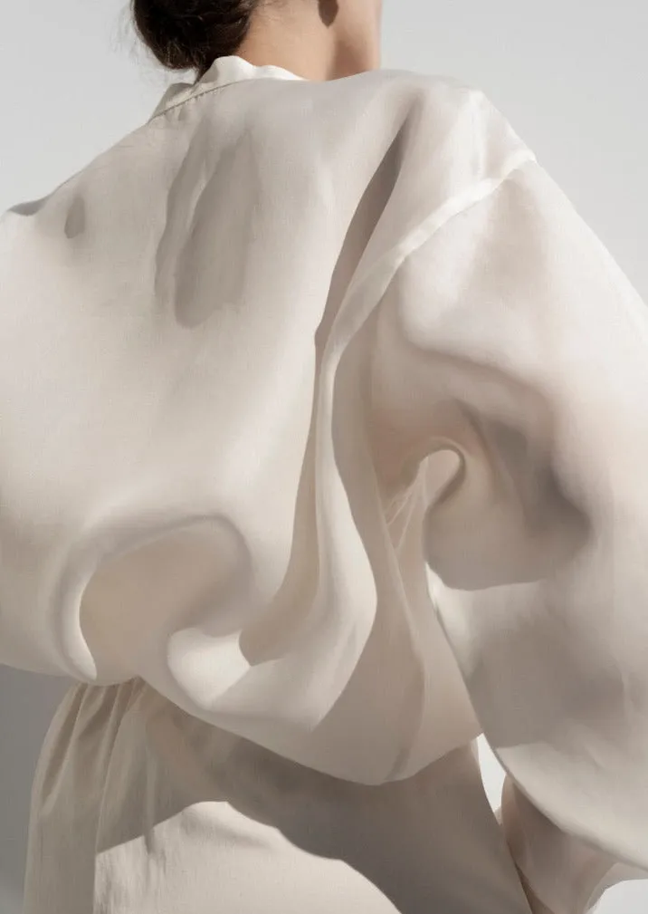 Oversize Banded Collar Button Down | Off White Silk Organza sold by Modern Weaving
