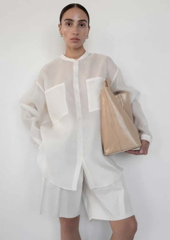 Oversize Banded Collar Button Down | Off White Silk Organza sold by Modern Weaving product image thumbnail 2