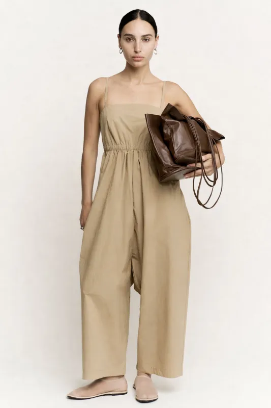 Skinny Strap Dropped Jumpsuit  |  Khaki Parchment Poplin made by Modern Weaving