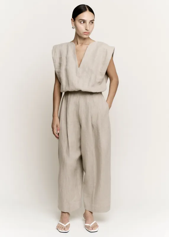 Sculpt Jumpsuit | Natural Melnage Structured Linen made by Modern Weaving