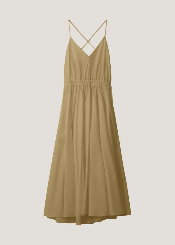 Cross Back Tie Dress | Khaki Parchment Poplin made by Modern Weaving