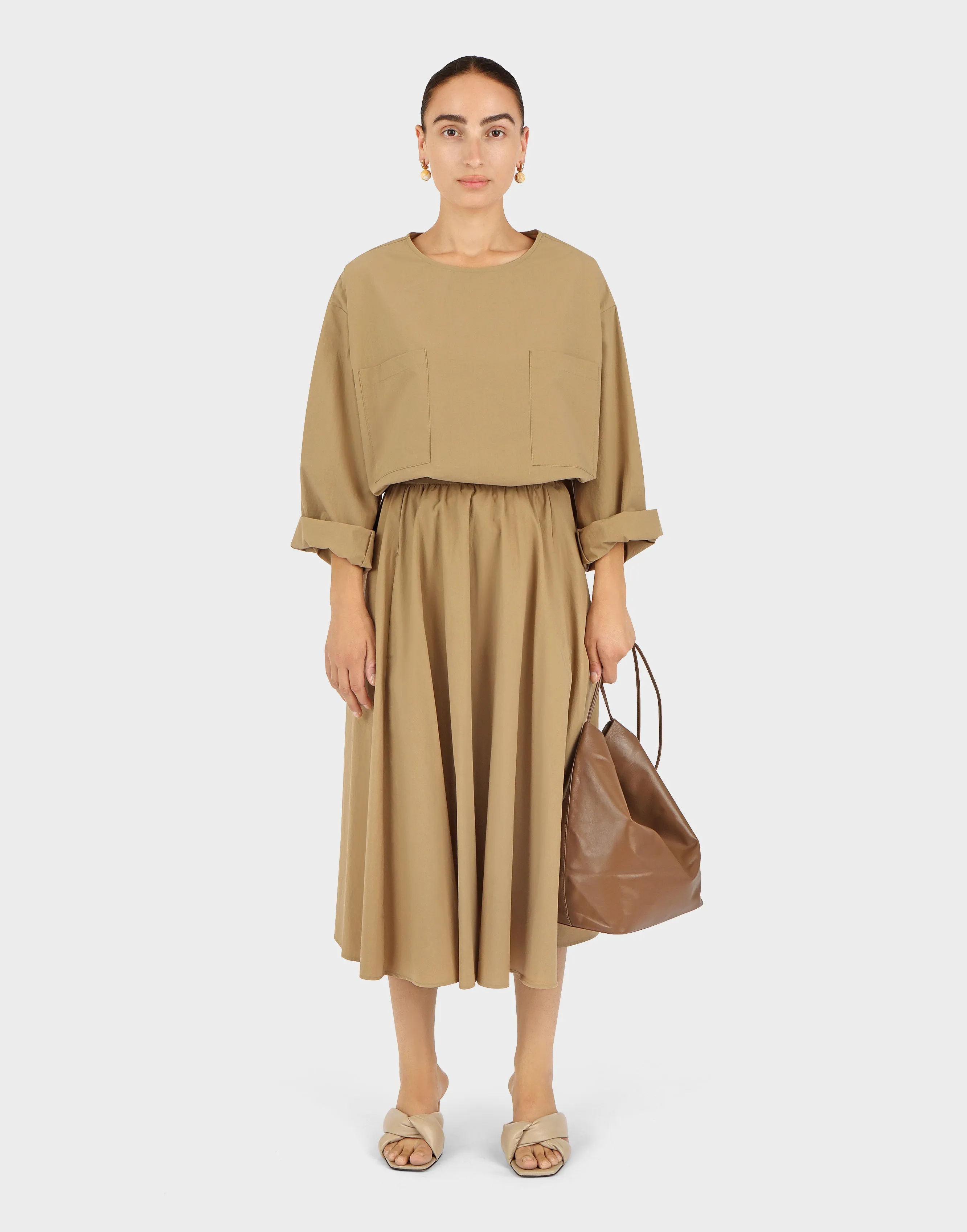 Pocket Popover Top | Khaki Parchment Poplin sold by Modern Weaving