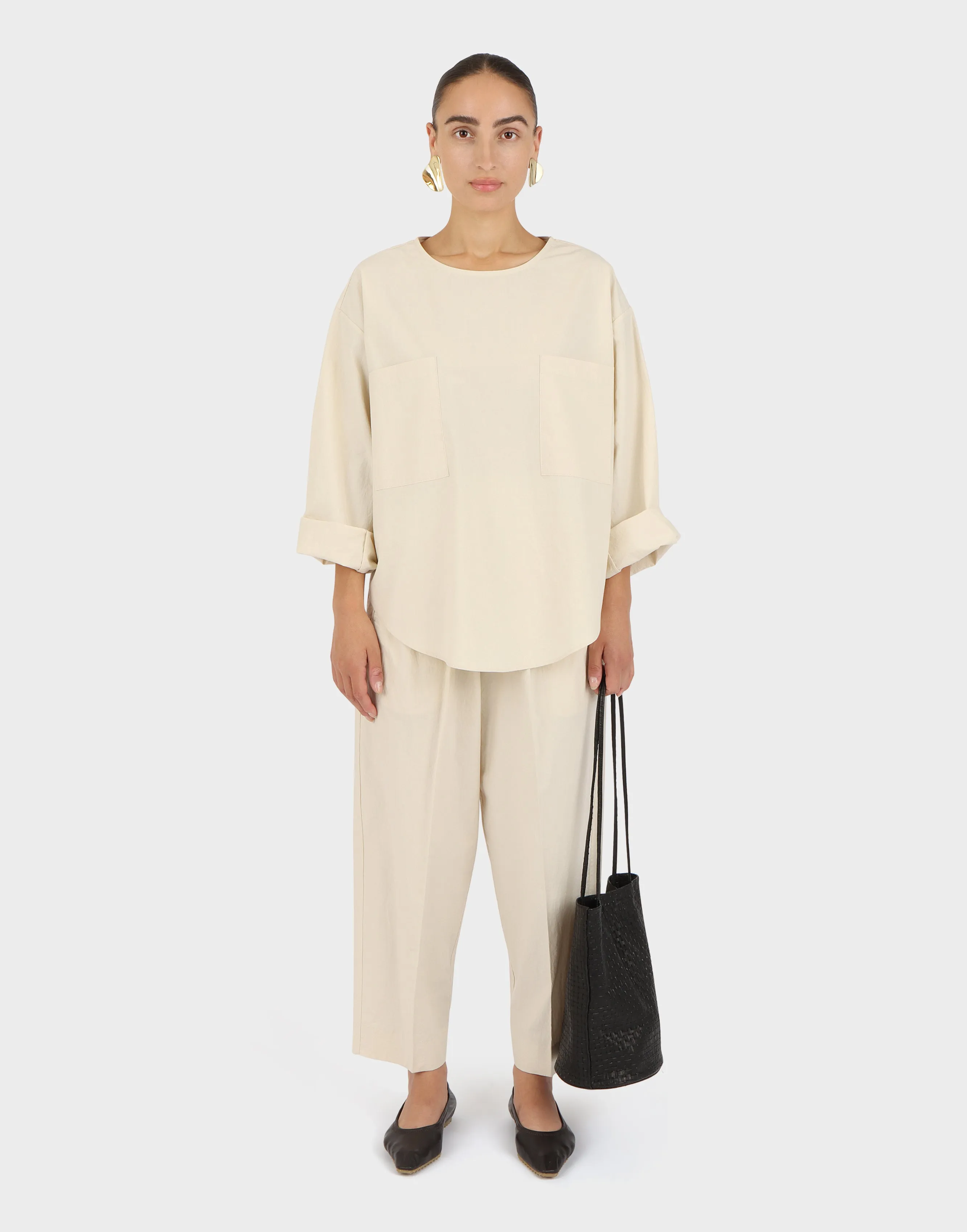 Pocket Popover Top | Eggshell Parchment Poplin sold by Modern Weaving product image thumbnail 2