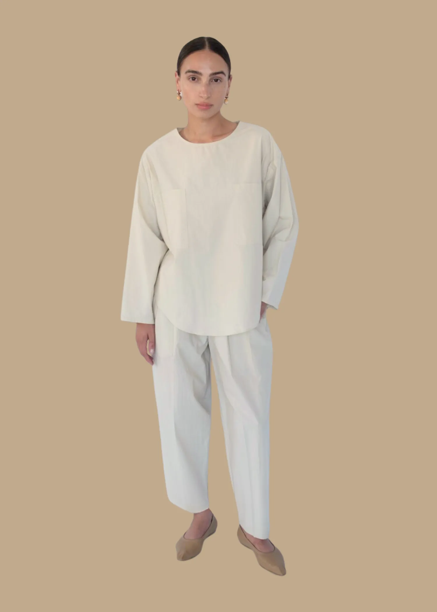 Pocket Popover Top | Eggshell Parchment Poplin sold by Modern Weaving