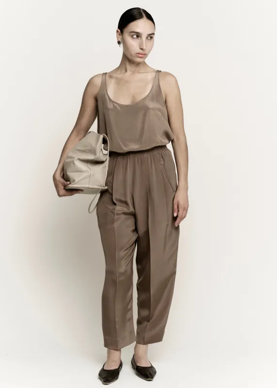 Relaxed Lean Trouser | Almond 3 Ply Silk Crepe made by Modern Weaving