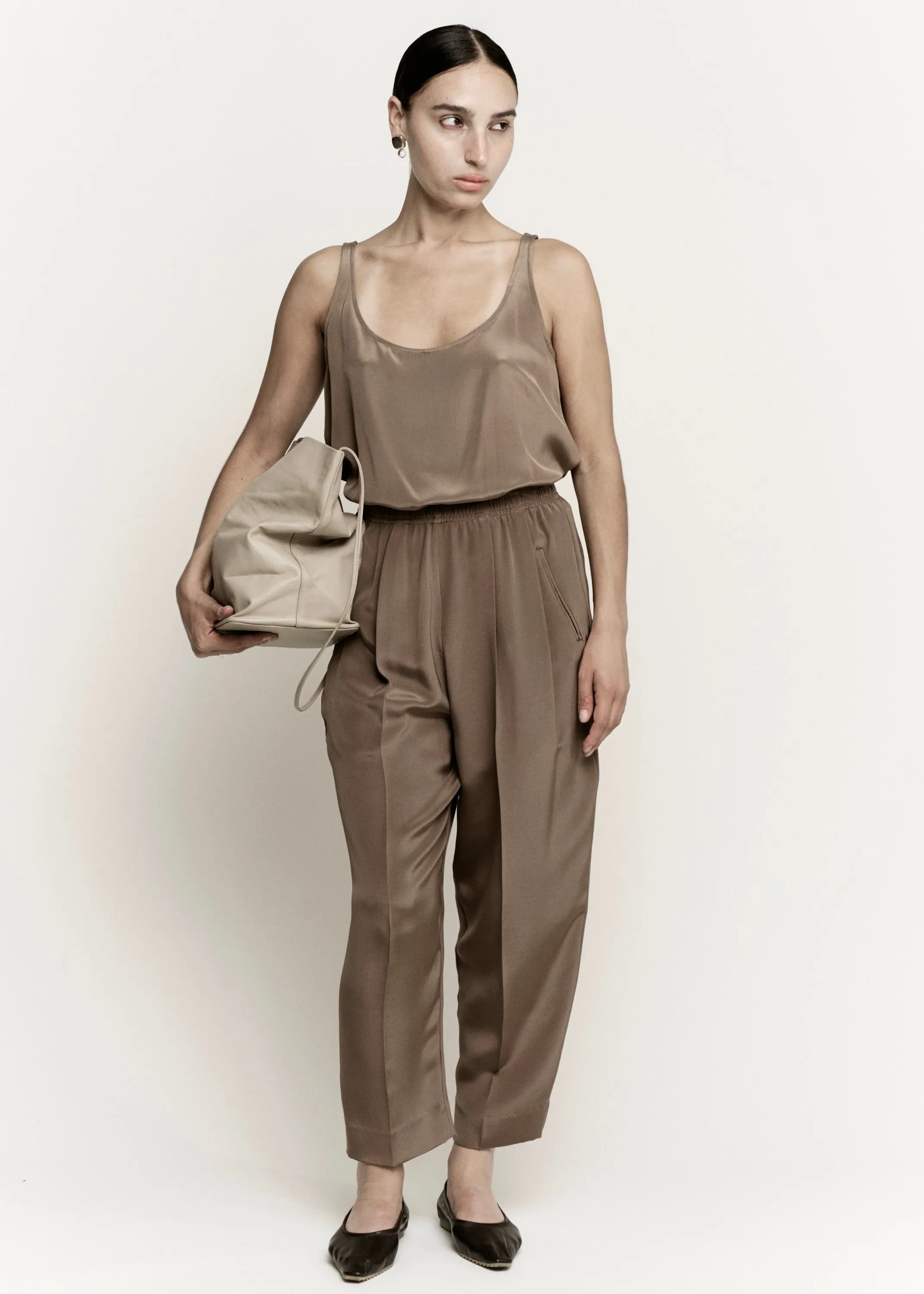 Relaxed Lean Trouser | Almond 3 Ply Silk Crepe sold by Modern Weaving