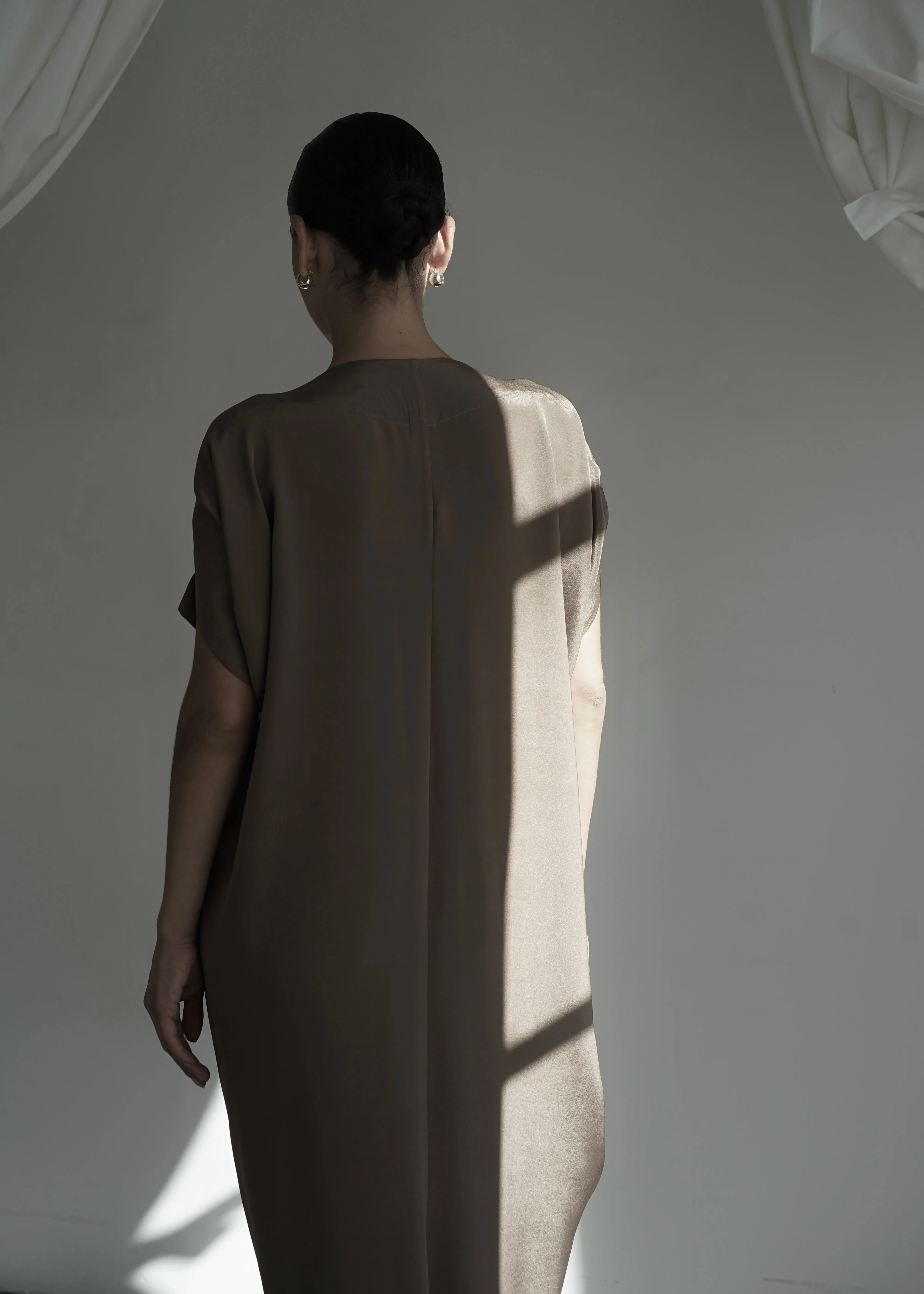 Silk Deep V Kaftan | Almond 3 Ply Silk Crepe sold by Modern Weaving product image thumbnail 3