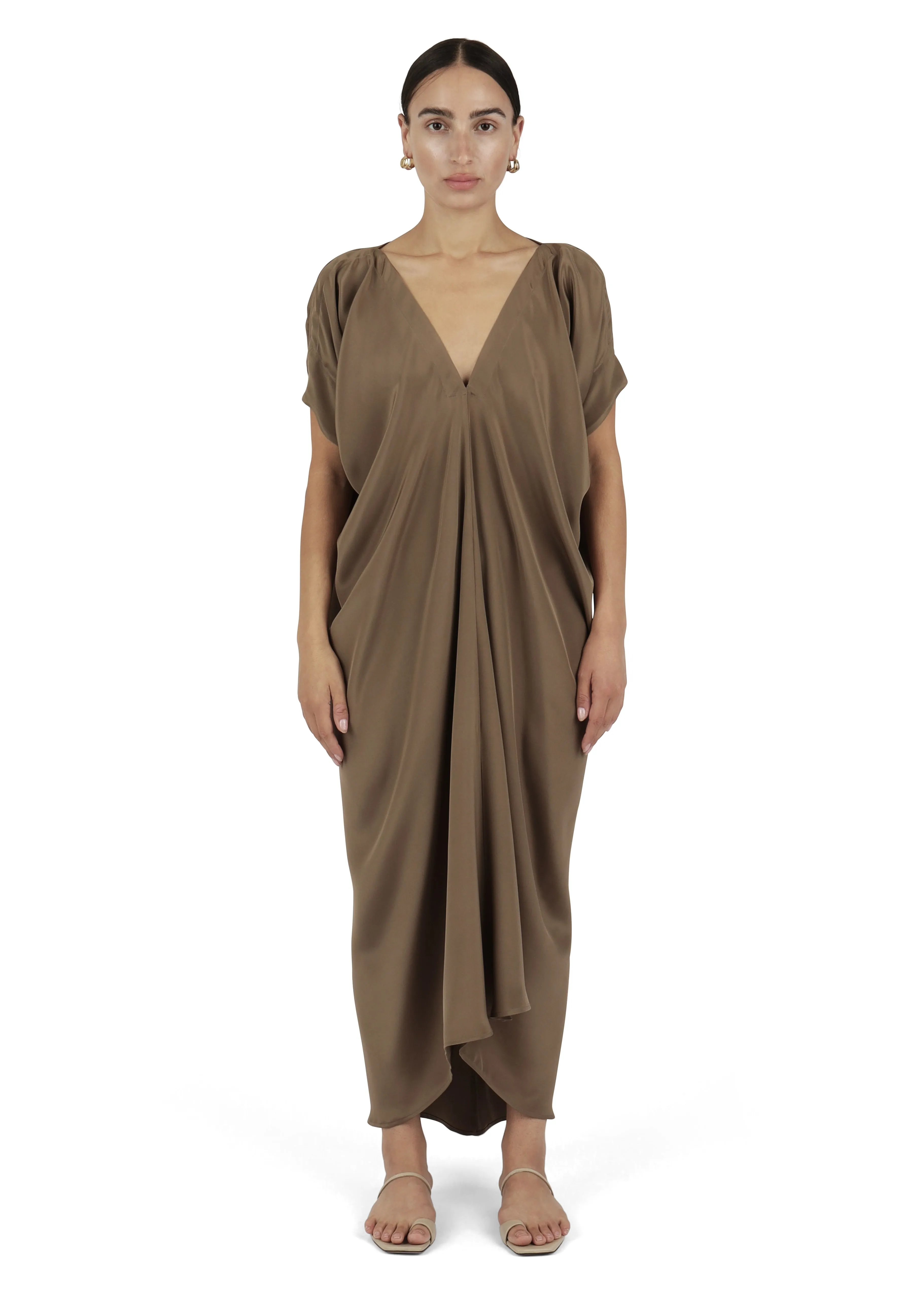 Silk Deep V Kaftan | Almond 3 Ply Silk Crepe sold by Modern Weaving product image thumbnail 2