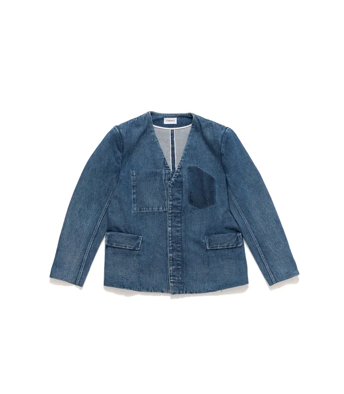 NO COLLAR JEAN JACKET - VINTAGE BLUE made by TANAKA