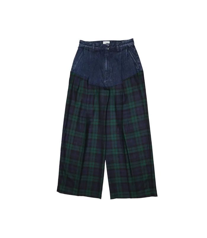 COMBI WIDE TROUSERS - GREEN CHECK sold by TANAKA