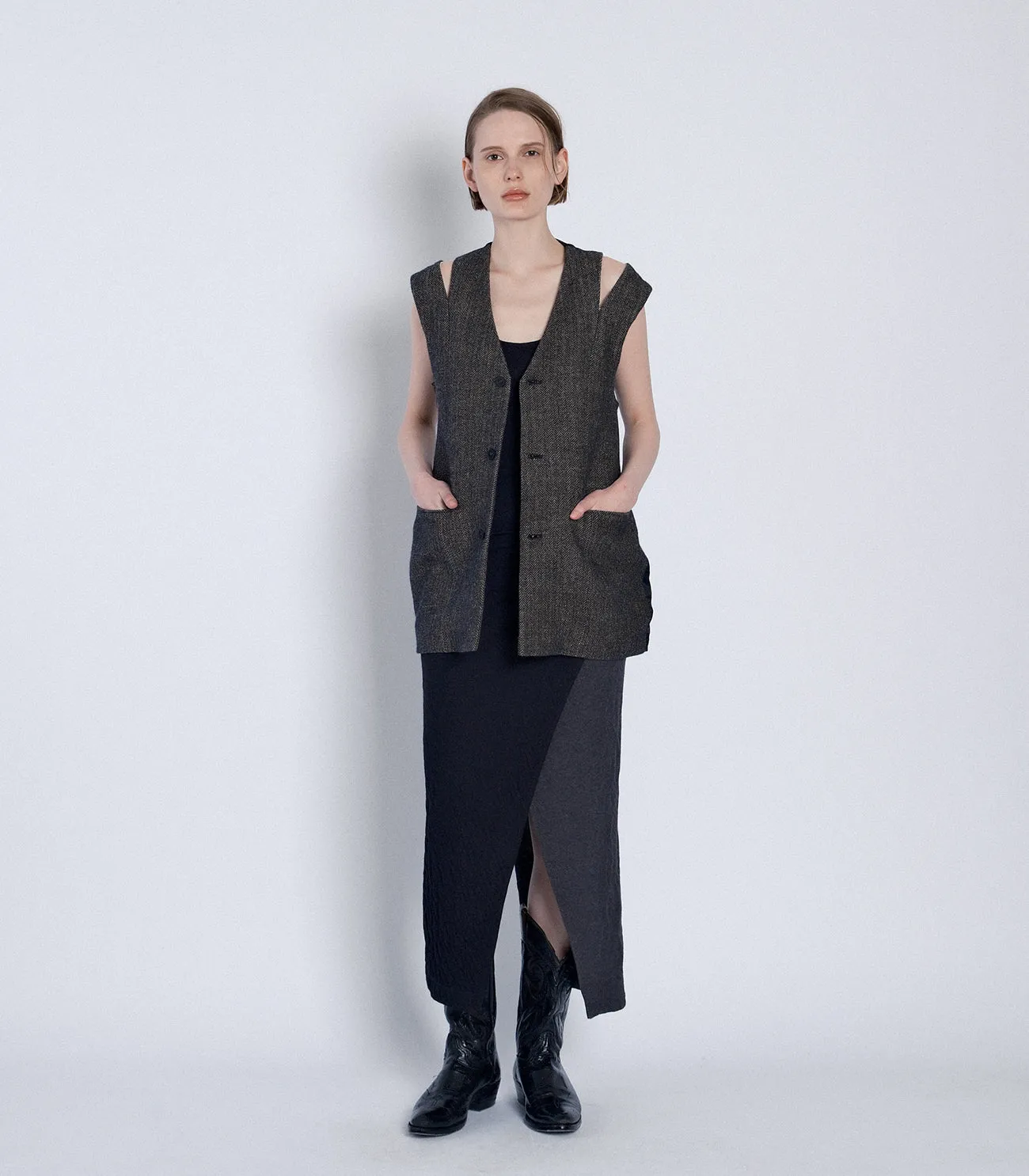 SLIT TAILORED VEST - HERRINGBONE sold by TANAKA product image thumbnail 3